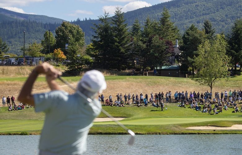 Fred Couples hits a shot towards the green of the 9th hole Friday, Aug. 11, 2023, during the Boeing Classic, a professional golf tournament on the PGA Tour Champions, in Snoqualmie.
