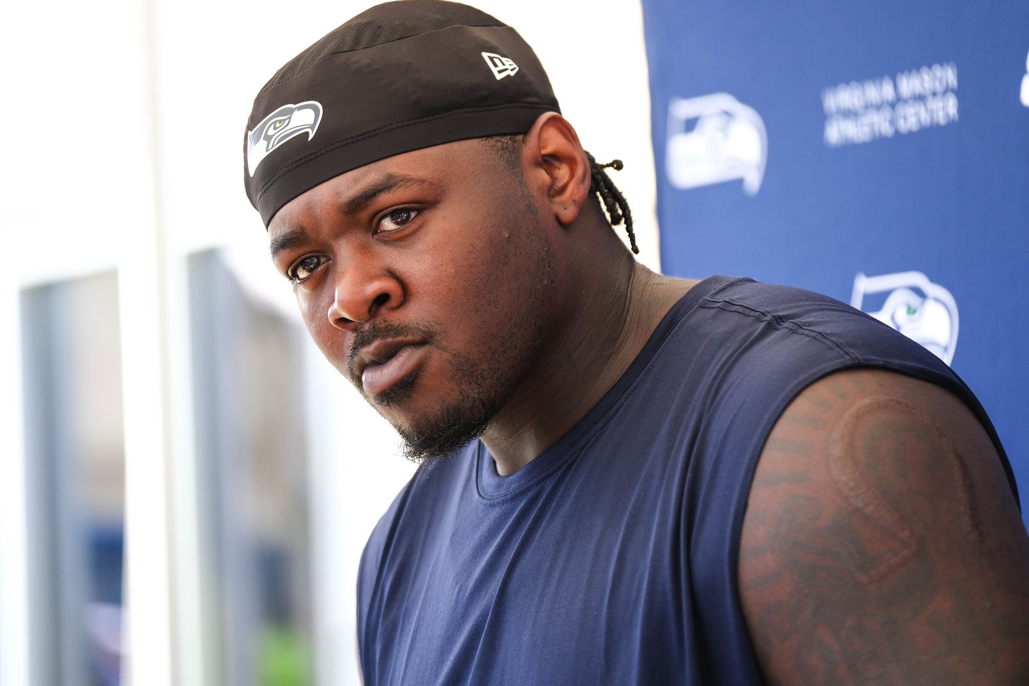 Seattle Seahawks nose tackle Bryan Mone (91) walks on the field during the  NFL football team's training camp, Thursday, July 27, 2023, in Renton,  Wash. (AP Photo/Lindsey Wasson Stock Photo - Alamy