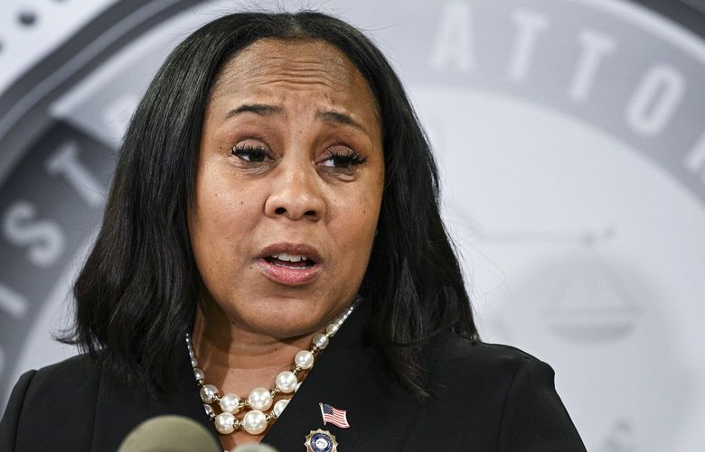 Fani Willis, the Fulton County district attorney, speaks during a news conference in Atlanta, Aug. 14, 2023. The district attorney in Georgia and the special counsel converged on the same conclusion: that Trump and his allies “knowingly and willfully joined a conspiracy to unlawfully change the outcome of the election.” (Kenny Holston/The New York Times) XNYT0179 XNYT0179