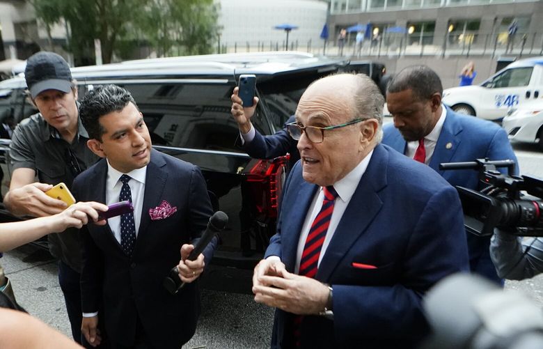 FILE – Rudy Giuliani arrives at the Fulton County Courthouse as a special grand jury looking into possible meddling in the 2020 election in Georgia continues on Aug. 17, 2022, in Atlanta. (AP Photo/John Bazemore, File) WX225 WX225