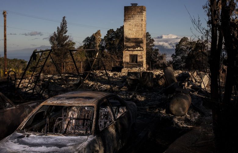 The remains of a home destroyed by a wildfire in Kula, Maui, Hawaii, Aug. 14, 2023. (Bryan Anselm/The New York Times) XNYT0230 XNYT0230