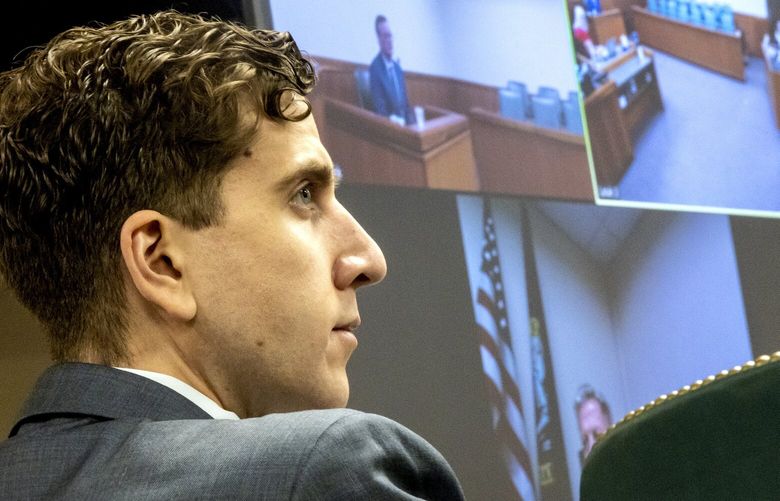 Bryan Kohberger watches proceedings during a hearing, Friday, Aug. 18, 2023, at the Latah County Courthouse in Moscow., Idaho. Kohberger is accused of killing four University of Idaho students in November 2022. (August Frank/The Lewiston Tribune via AP, Pool) ILDEW201 ILDEW201