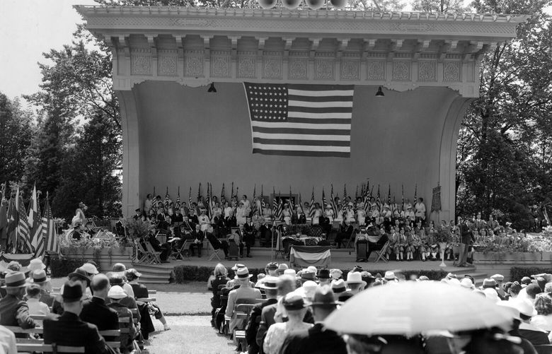 THEN 1: In June 1932, Flag Day celebrations featured patriotic music, a pageant of costumed characters in colonial dress and high-schoolers Mariruth Moran, Frederick Moe Jr. and Jane Buchanan reading their prize-winning essays to a 2,000-strong crowd.