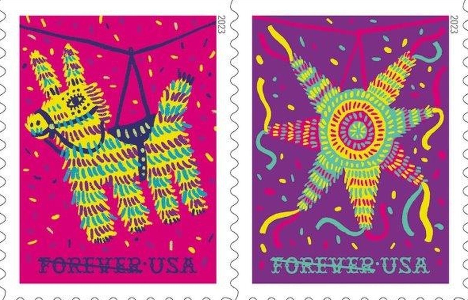 USPS' new piñata stamps created by Seattle artist Victor Meléndez
