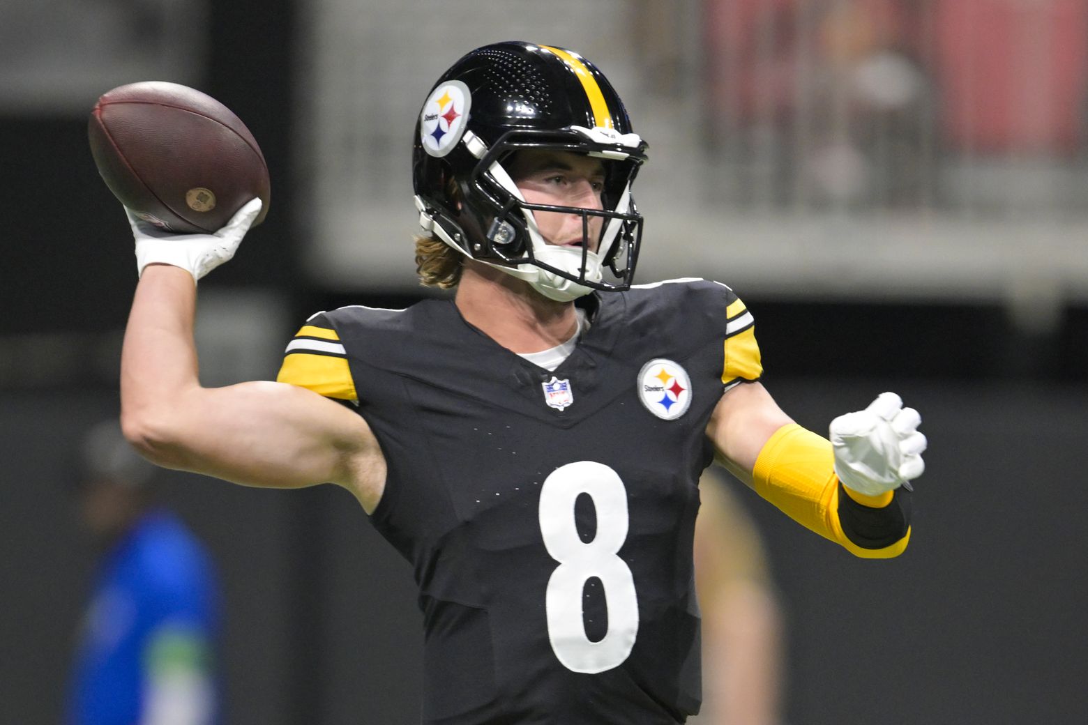 Pittsburgh Steelers linebacker Toby Ndukwe (45) works during the second  half of an NFL preseason football game against the Atlanta Falcons,  Thursday, Aug. 24, 2023, in Atlanta. The Pittsburgh Steelers won 24-0. (