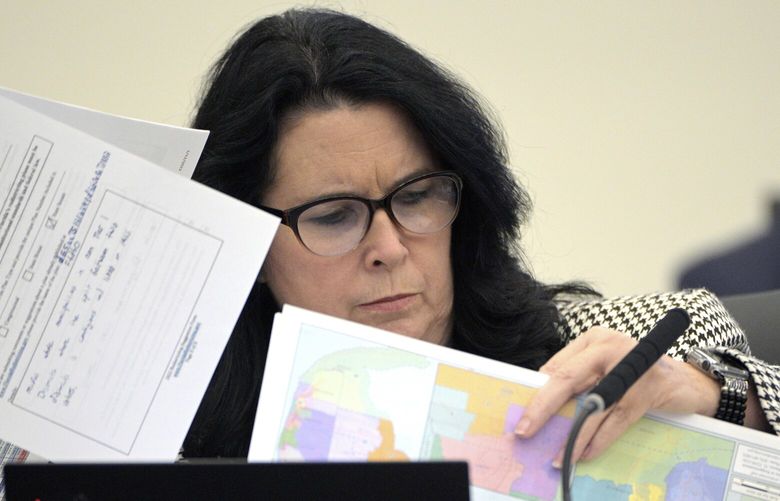 FILE – State Sen. Kelli Stargel looks through redistricting maps during a Senate Committee on Reapportionment hearing on Jan. 13, 2022, in Tallahassee, Fla. A Florida redistricting plan pushed by Gov. Ron DeSantis violates the state constitution and is prohibited from being used for any future U.S. congressional elections since it diminishes the ability of Black voters in north Florida to pick a representative of their choice, a state judge ruled Saturday, Sept. 2, 2023. (AP Photo/Phelan M. Ebenhack, File) NY151 NY151