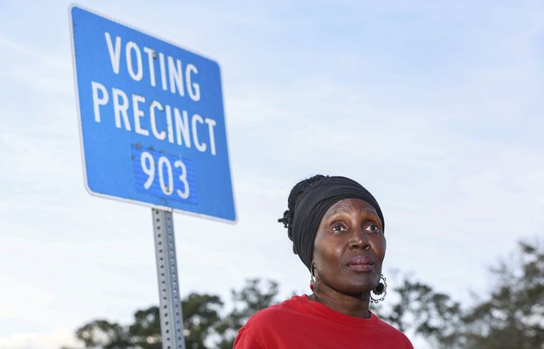 FILE – Rosemary McCoy talks about a local gerrymandering lawsuit in Jacksonville, Fla., Jan. 18, 2023. Democrats got a potential boost for the 2024 congressional elections as courts in Alabama and Florida ruled in the summer of 2023 that Republican-led legislatures had unfairly diluted the voting power of Black residents. (AP Photo/Gary McCullough, File) ny562 ny562