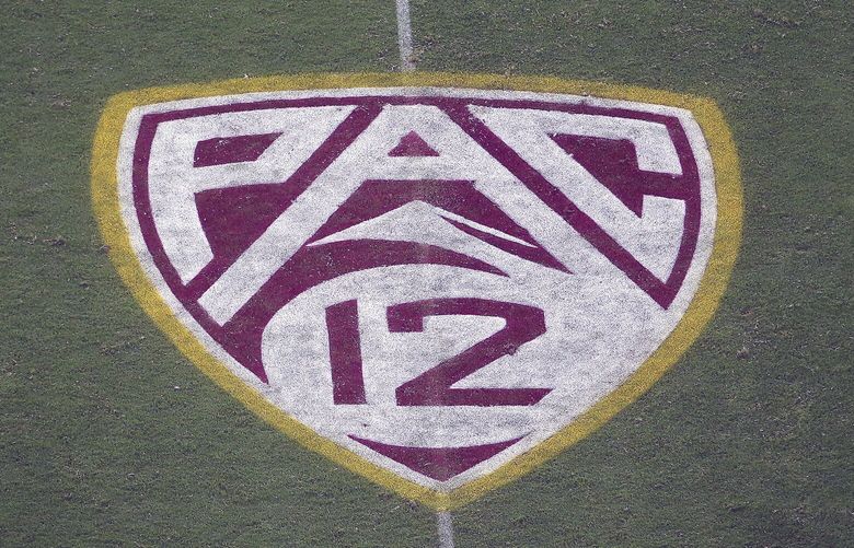 FILE – In this Aug. 29, 2019, file photo, the Pac-12 logo is displayed on the field at Sun Devil Stadium during an NCAA college football game between Arizona State and Kent State in Tempe, Ariz. The Pac-12 hired sports entertainment executive George Kliavkoff to be the conference’s next commissioner on Thursday, May 13, 2021, replacing Larry Scott with a person with a similar resume short on college sports experience. (AP Photo/Ralph Freso, File)