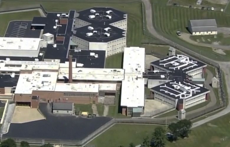 This aerial photo shows Chester County Prison on Thursday, Aug. 31, 2023 in West Chester, Pa.  Danelo Cavalcante, convicted this month of fatally stabbing his girlfriend escaped Thursday, Aug. 31, 2023 from the suburban Philadelphia prison and prosecutors say he is also wanted in his native Brazil in a separate slaying.  (WPVI-TV/6ABC via AP) PATV101 PATV101