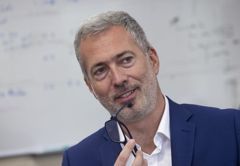 Sekisui Aerospace CEO Daniele Cagnatel, talks at the company&#8217;s Renton plant about his plan for more automation and higher salaries. (Ellen M. Banner / The Seattle Times)