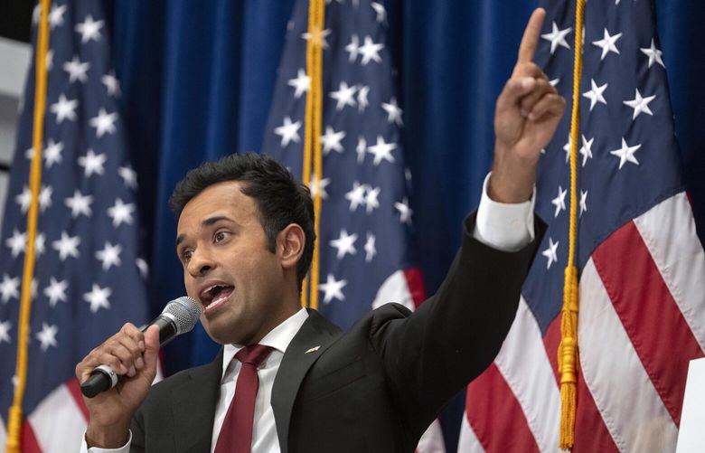Republican presidential candidate Vivek Ramaswamy speaks at the America First Policy Institute in Washington, Wednesday, Sept. 13, 2023. (AP Photo/Mark Schiefelbein) DCMS106 DCMS106