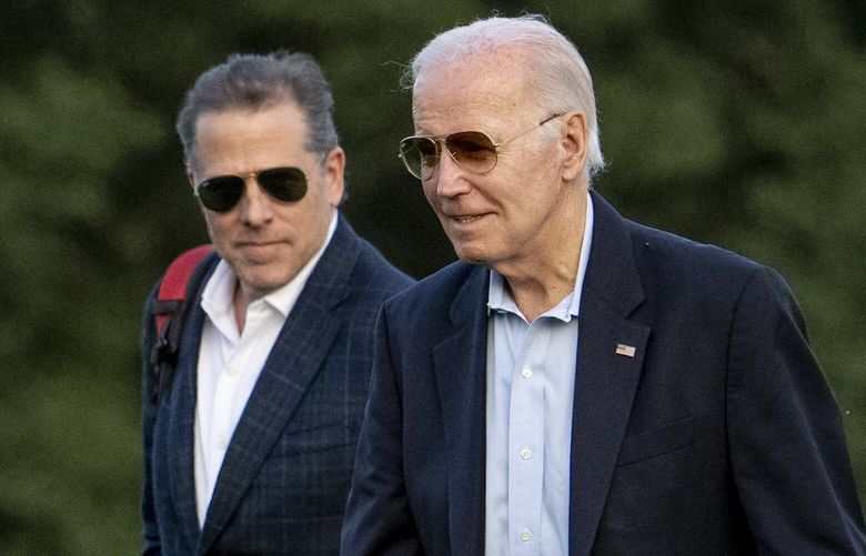 FILE – President Joe Biden, and his son Hunter Biden arrive at Fort McNair, Sunday, June 25, 2023, in Washington. (AP Photo/Andrew Harnik, File) WX707 WX707