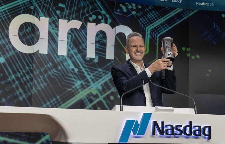 Rene Haas, CEO of Arm, the British chip designer owned by SoftBank, after ringing the Nasdaq opening bell as trading opens in the company’s shares, in New York on Thursday, Sept. 14, 2023. When shares of Arm, the British chip designer, begin trading on the Nasdaq stock exchange on Thursday in the year’s biggest initial public offering, investors, tech executives, bankers and start-up founders will be watching closely for how it performs. (Hiroko Masuike/The New York Times)