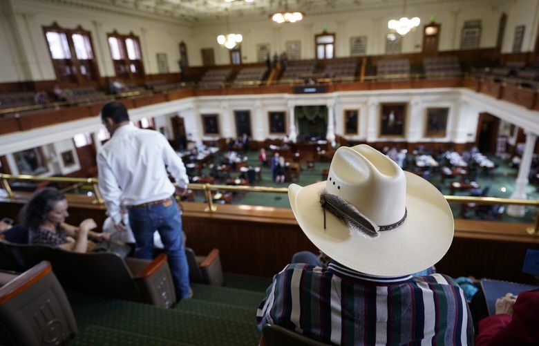 Ticketed members of the public return to the Senate Chamber to attend the impeachment trial for suspended Texas Attorney General Ken Paxton in the at the Texas Capitol, Thursday, Sept. 14, 2023, in Austin, Texas. (AP Photo/Eric Gay) TXEG418 TXEG418