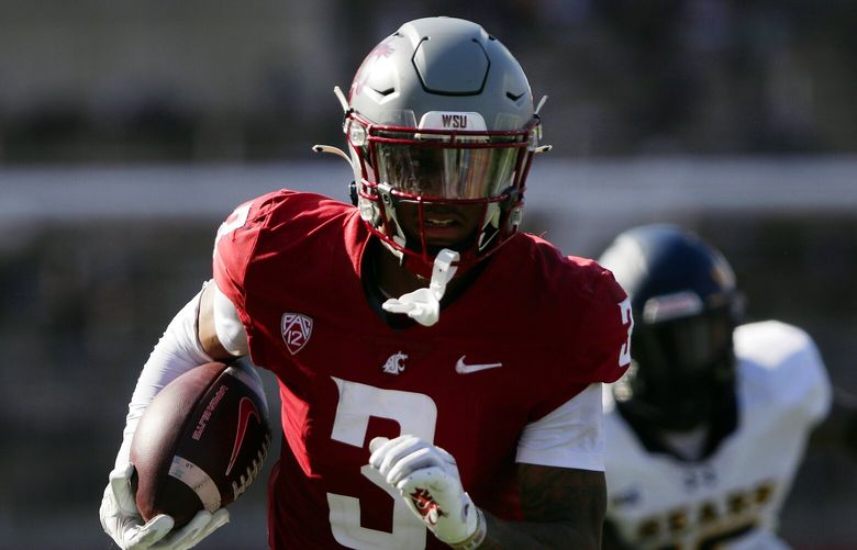 Washington State wide receiver Josh Kelly carries the ball during the first half of an NCAA college football game against Northern Colorado, Saturday, Sept. 16, 2023, in Pullman, Wash. (AP Photo/Young Kwak) OTK OTK