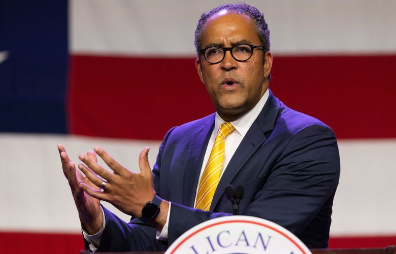 Former Texas congressman Will Hurd speaks during the Republican Party of Iowa 2023 Lincoln Dinner in Des Moines, in late July. (MUST CREDIT: Photo for The Washington Post by Rebecca S. Gratz)