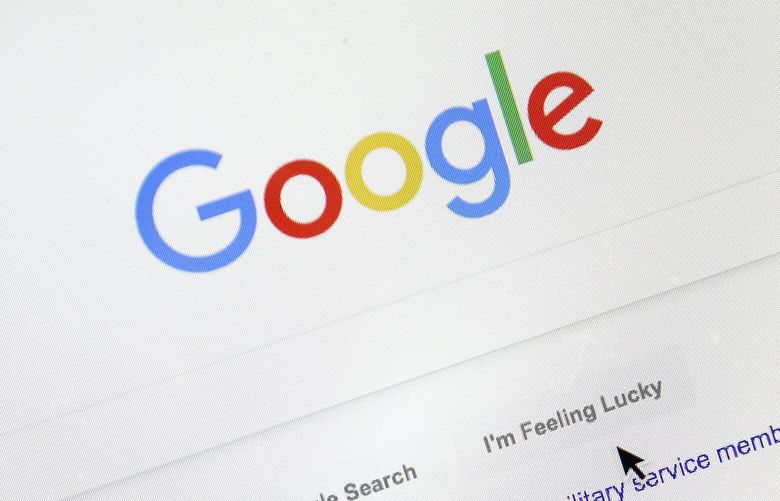 Google’s search engine page in 2018. On Sept. 26, 2023, a top Apple executive defended the tech giant’s decision to make Google the default search engine on Apple iPhones and Macs, saying there was no “valid alternative.’’ (AP Photo/Don Ryan, File)