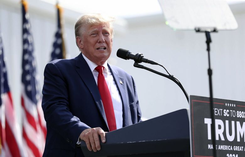 FILE – Former President Donald Trump speaks at a rally in Summerville, S.C., Monday, Sept. 25, 2023. As his Republican rivals gather on stage in California for their second primary debate, former President Donald Trump will be in battleground Michigan Wednesday night working to win over blue collar voters in the midst of an autoworkers’ strike. (AP Photo/Artie Walker Jr., File) WX442 WX442