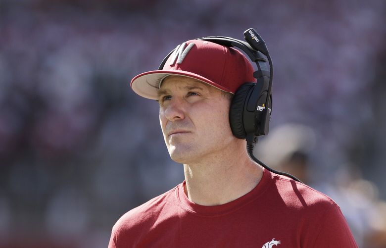 Washington State head coach Jake Dickert stands on the sideline during the first half of an NCAA college football game against Northern Colorado, Saturday, Sept. 16, 2023, in Pullman, Wash. (AP Photo/Young Kwak) WAYK112 WAYK112