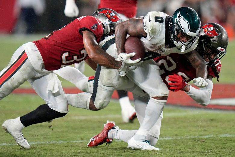 Jalen Hurts throws for TD, runs for another as Eagles thump Buccaneers  25-11 to remain unbeaten