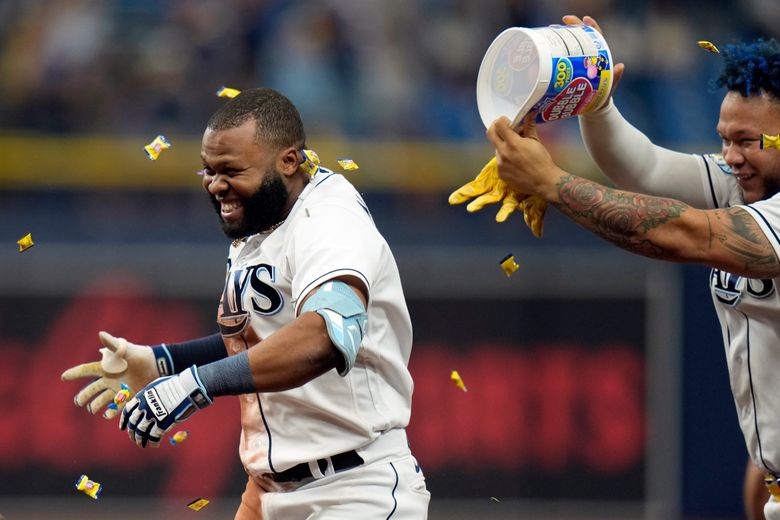 Randy Arozarena,Manuel Margot and Josh Lowe of the Tampa Bay Rays