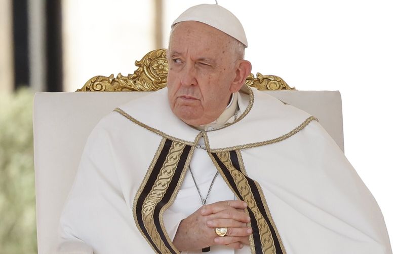FILE – Pope Francis holds a consistory in St. Peter’s Square at The Vatican where he will create 21 new cardinals, Saturday, Sept. 30, 2023. Pope Francis is convening a global gathering of bishops and laypeople to discuss the future of the Catholic Church, including some hot-button issues that have previously been considered off the table for discussion. Key agenda items include women’s role in the church, welcoming LGBTQ+ Catholics and how bishops exercise authority. For the first time, women and laypeople can vote on specific proposals alongside bishops.(AP Photo/Riccardo De Luca, File) XAC108 XAC108