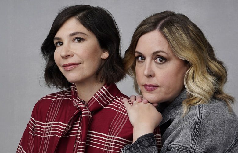 Carrie Brownstein, left, and Corin Tucker of the band Sleater-Kinney pose for a portrait in Los Angeles on Monday, Sept. 25, 2023, to promote their album “Little Rope.” (AP Photo/Chris Pizzello) NYET124 NYET124