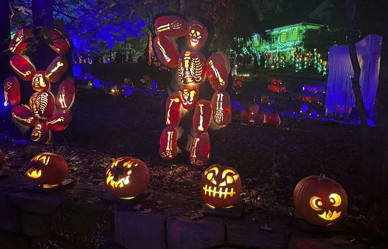 The Great Jack O’Lantern Blaze annual Halloween event is in Croton-on-Hudson, New York, on Saturday, October 28, 2023. The Blaze features 7,000 carved pumpkins in various artistic presentations. (AP Photo/Ted Shaffrey) RPTS110 RPTS110