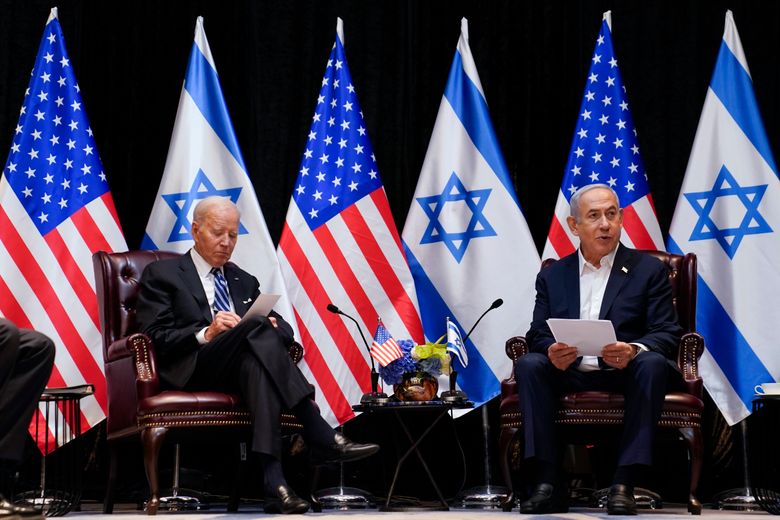 Biden pledges solidarity with Israelis and suggests 'other team' to blame for Gaza hospital blast | The Seattle Times