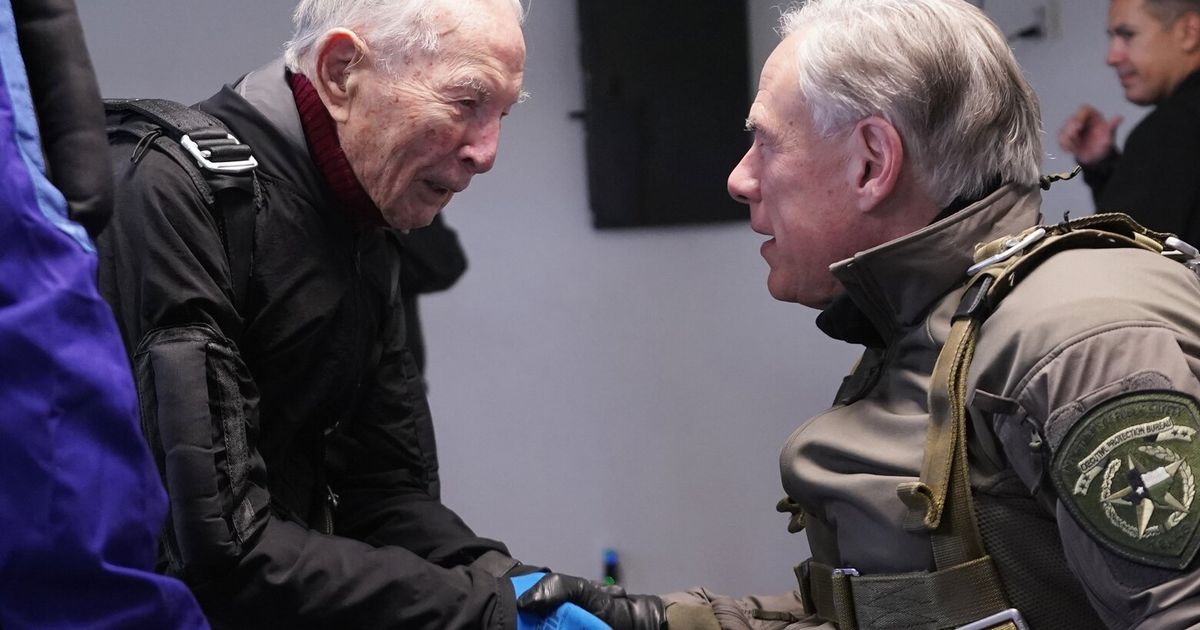 Texas governor skydives for first time alongside World War II vet, 106 ...