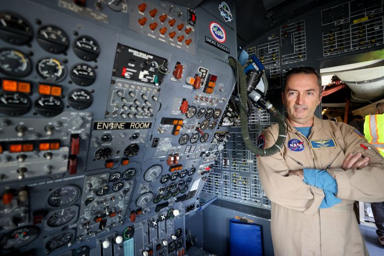 NASA research pilot Andy Barry flew the DC-8 Airborne Science Lab out of Paine Field in Everett on missions to gather data on jet contrails. (Karen Ducey / The Seattle Times)
