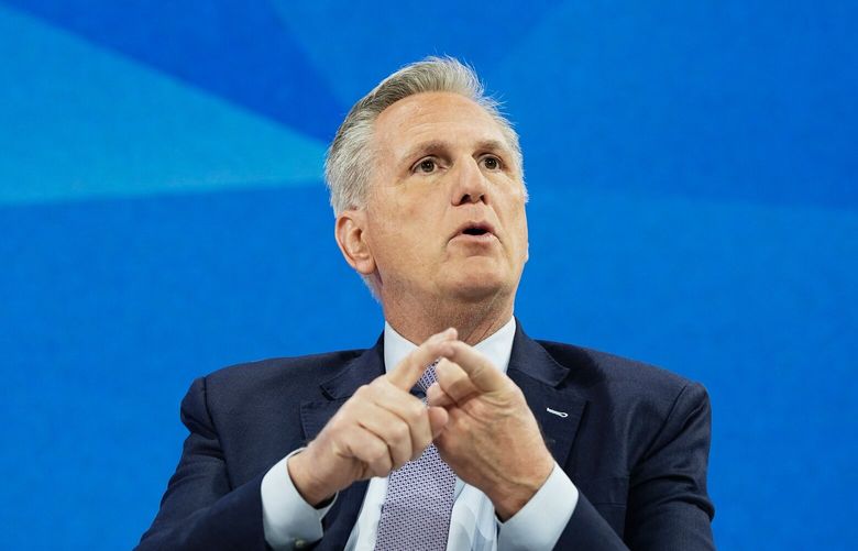 Rep. Kevin McCarthy (R-Calif.), the former House speaker,  during the 2023 New York Times DealBook Summit in Manhattan, Nov. 29, 2023. House Republicans are beginning to move past McCarthy’s removal as they navigate business with a new speaker at the helm. But McCarthy has not finished processing his defenestration. (Amir Hamja/The New York Times) XNYT0901 XNYT0901