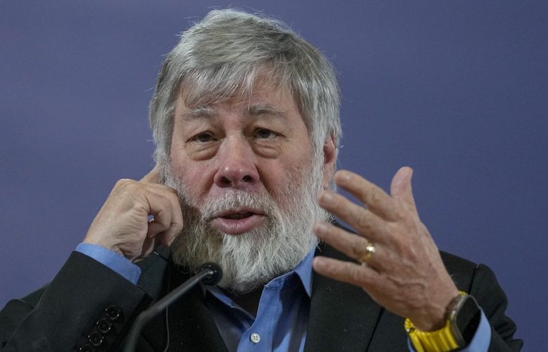 Apple co-founder Steve Wozniak speaks during a press conference in Belgrade, Serbia, Wednesday, Dec. 6, 2023.  (AP Photo/Darko Vojinovic) 