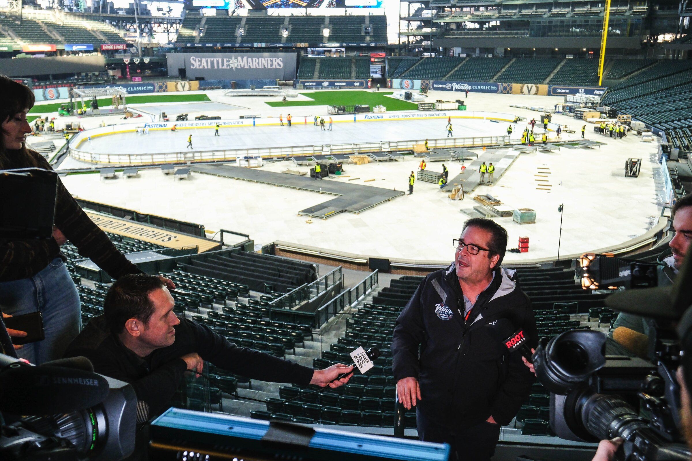 Inside T-Mobile Park, preparation for 2024 Winter Classic running