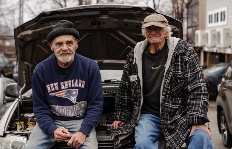 Peter Fickett, and Bob Dodier, in Kittery, Maine, on Dec. 29, 2023, are both veterans, both past supporters of former President Donald Trump. Some voters were alarmed at the state’s decision to disqualify former President Donald Trump. But others applauded it. (Sophie Park/The New York Times) XNYT0733 XNYT0733