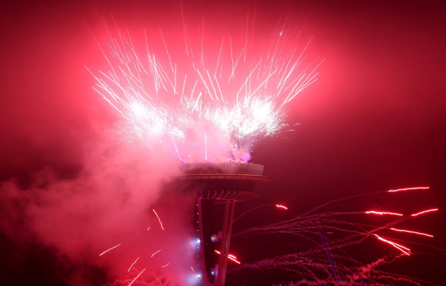 Fireworks Drones Shine In Foggy Skies And Smoke Above Space Needle To   01012024 Fireworks Tzr 010016 