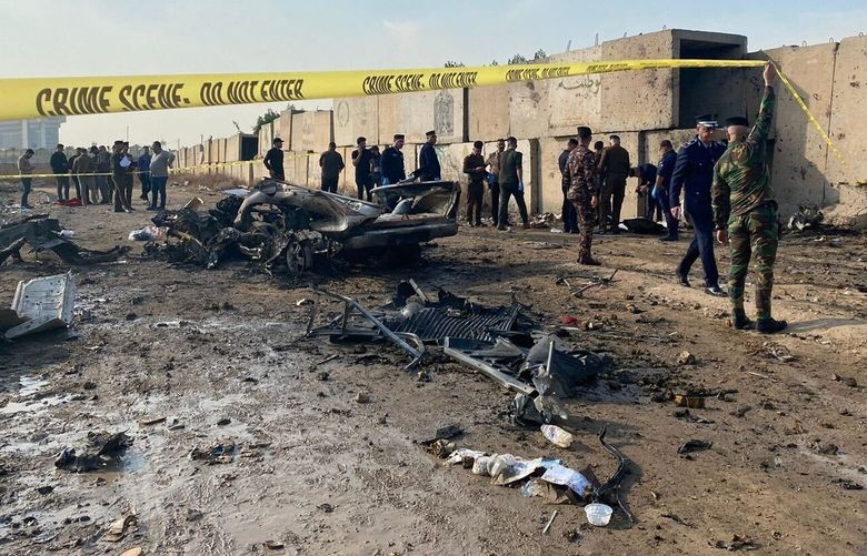 The site of an apparent U.S. airstrike in Baghdad on Thursday. (MUST CREDIT: Sarmad Salim)
