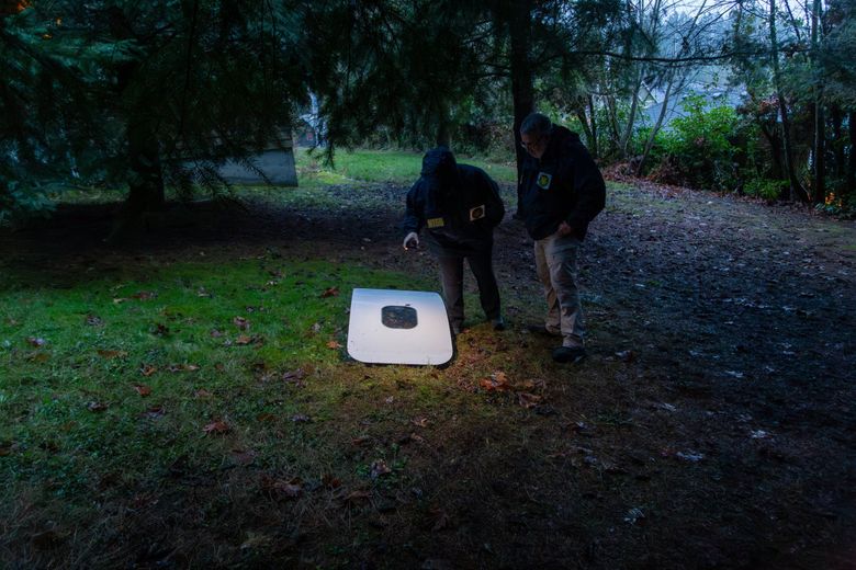 A science teacher found Flight 1282&#8217;s door plug in his backyard in suburban Portland. National Transportation Safety Board investigators are examining the piece to determine why it blew out. (NTSB)
