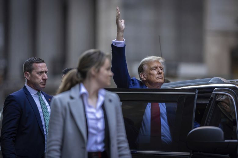 Donald Trump in downtown Manhattan on Jan. 11, 2024. Eight Kitsap County residents are challenging Trump&#8217;s place on Washington&#8217;s presidential primary ballot. (Stefan Jeremiah / The Associated Press)