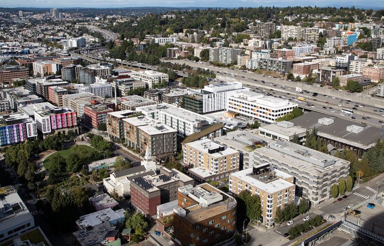 South Lake Union and Eastlake as seen from Ren Luxury Apartments Wednesday, Sept. 13, 2023.