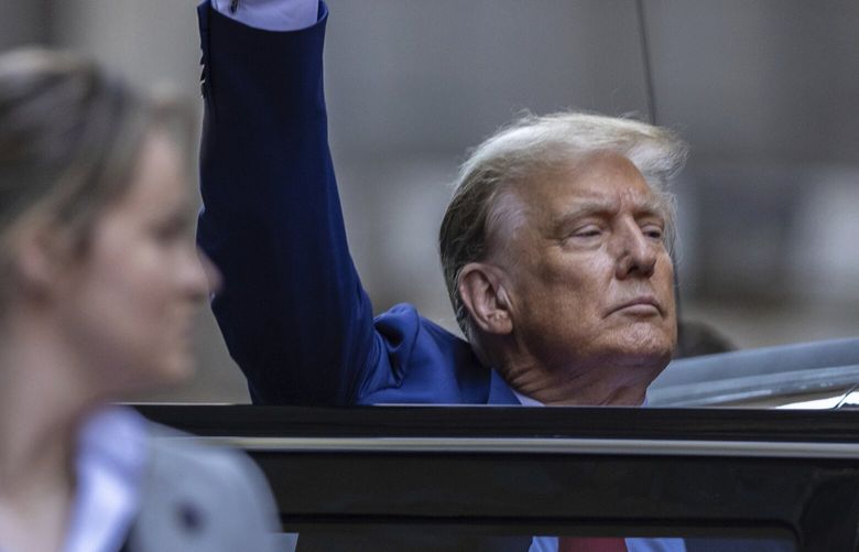 Former President Donald Trump leaves 40 Wall St. in downtown Manhattan, Thursday, Jan. 11, 2024, in New York. (AP Photo/Stefan Jeremiah) PNA212 PNA212