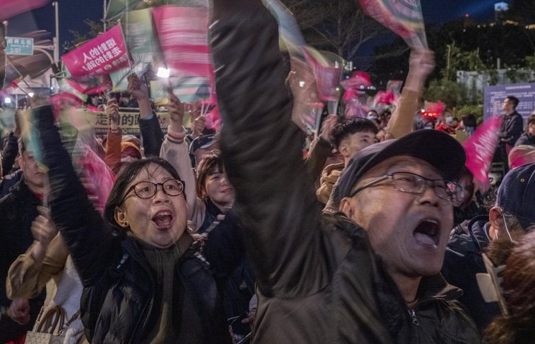 Supporters during a campaign event for Lai Ching-te, the presidential candidate for the Democratic Progressive Party, in Taipei, Taiwan on Saturday, Jan. 13, 2024. Beijing loathes the new president, Lai Ching-te. He aims to protect the status quo with caution and American help, but tensions are likely to rise. (Lam Yik Fei/The New York Times)