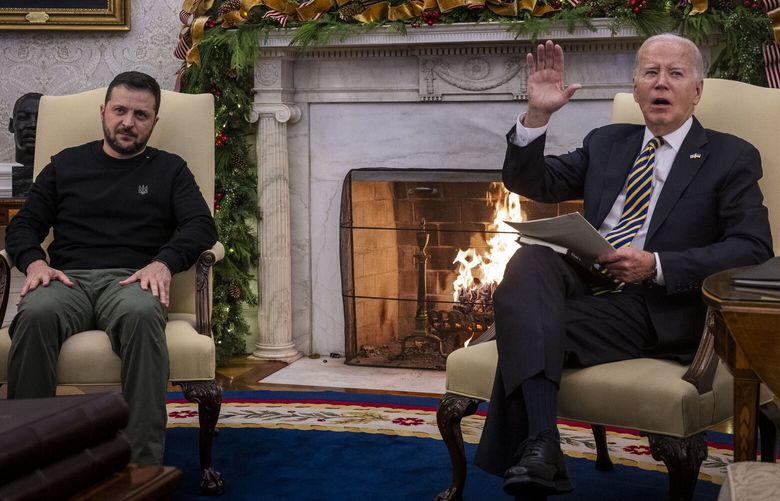 President Biden hosts a meeting at the Oval Office with Ukrainian President Volodymyr Zelensky on Dec. 12. (MUST CREDIT: Bill O’Leary/The Washington Post)