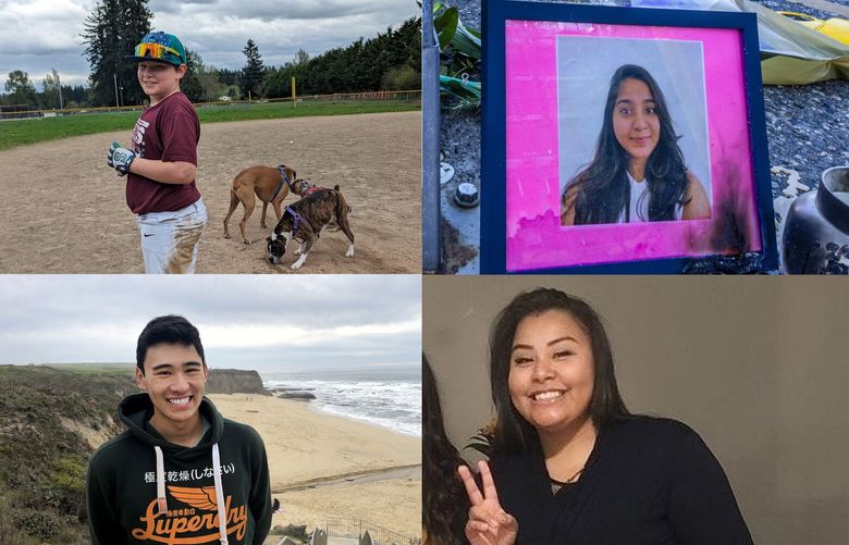 Clockwise from top left: Gabriel Coury, Jaahnavi Kandula, Jessica Valdez and Austin Tsai died in road accidents in 2023. Washington will likely record over 800 road fatalities in all of 2023, breaking a record for the highest number of fatalities seen since 1990. 