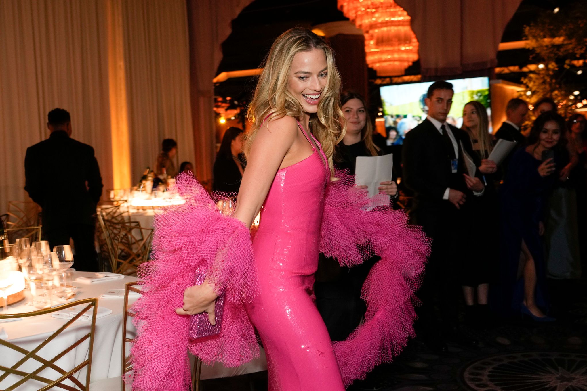 Margot Robbie Did the Full Superstar Barbie Dress Swap for the Golden  Globes After-Party
