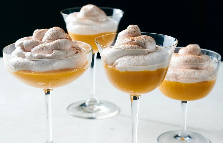 Suspiro a la limeña (caramel pudding with port meringue). It’s easy to fall for this caramelized custard with a dollop of meringue and a name that evokes a sigh of love. Food styled by Simon Andrews.