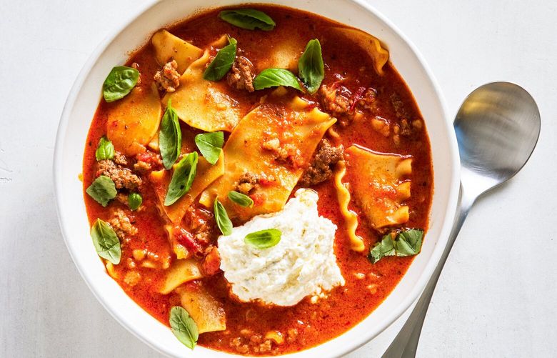 Lasagna soup. It’s taken TikTok by storm, but the origins of lasagna soup go much deeper than the internet. Food styled by Barrett Washburne. (Matt Taylor-Gross/The New York Times) XNYT0909