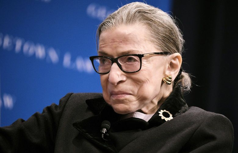 FILE — Justice Ruth Bader Ginsburg during a lecture at Georgetown Law in Washington, Oct. 30, 2019. The organizer behind an honor named for Justice Ruth Bader Ginsburg, a lifelong champion of women’s rights and gender equality, is canceling the award ceremony scheduled for April, 2024, after facing strong pushback from her family and friends over several of this year’s recipients. (T.J. Kirkpatrick/The New York Times) XNYT0438 XNYT0438