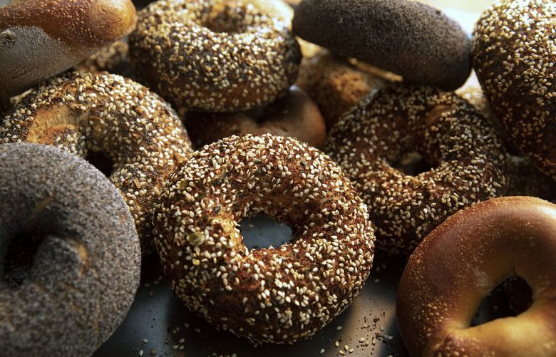 The Togarashi bagel, at front and center, from Rachel’s Bagels and Burritos, in Ballard, is one of J. Kenji López-Alt’s favorite local bagels, Thursday, Jan. 6, 2022 in Seattle. 219211