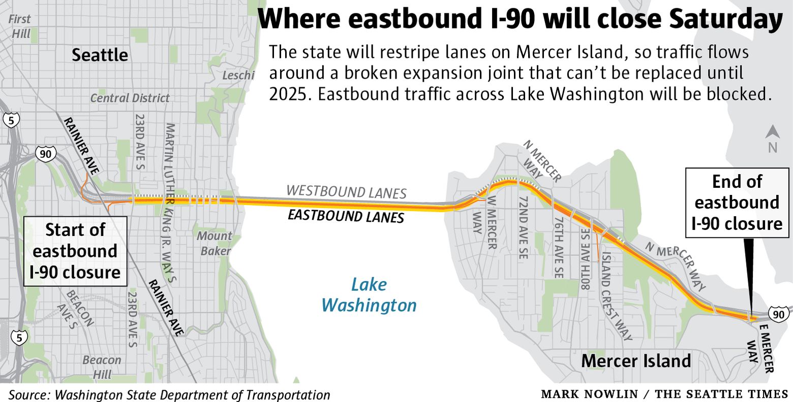 Eastbound I-90 to close Saturday for a Mercer Island restripe | The ...